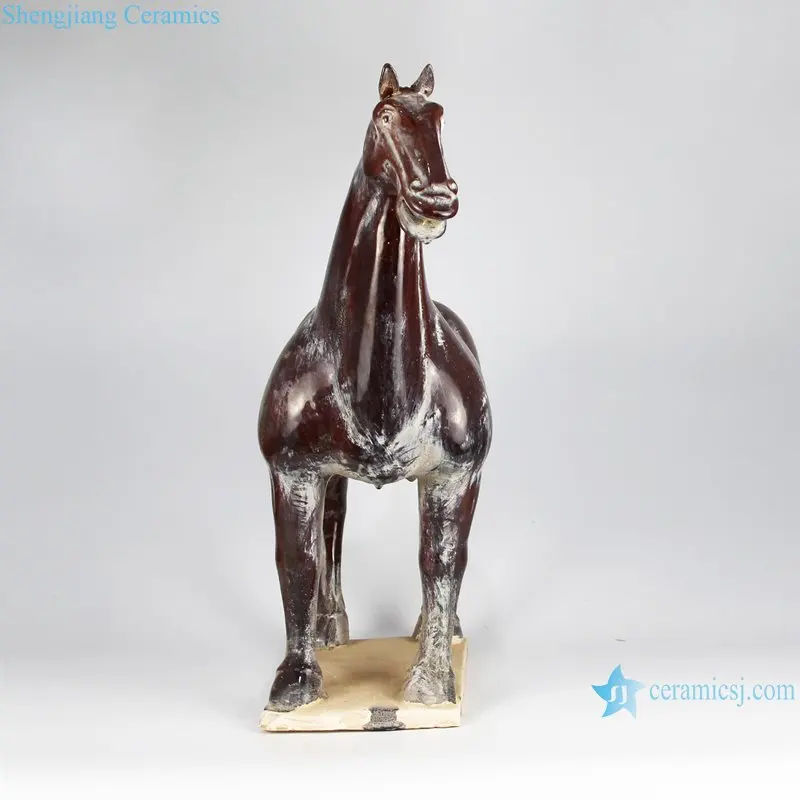 RZLN08-G Antique Large Brown Pottery Walking Horse Sculptures Ancient Home Decorative Horse Shape Ceramic Statues Figurines