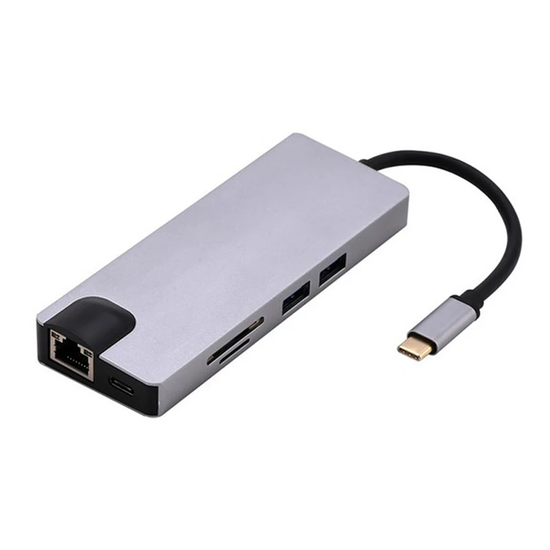  USB-концентратор ILINK 8 в 1 USB type-C RJ45 Gigabit Ethernet PD-зарядка + HD-MI VGA 2 * 3 0 устройство для чтения