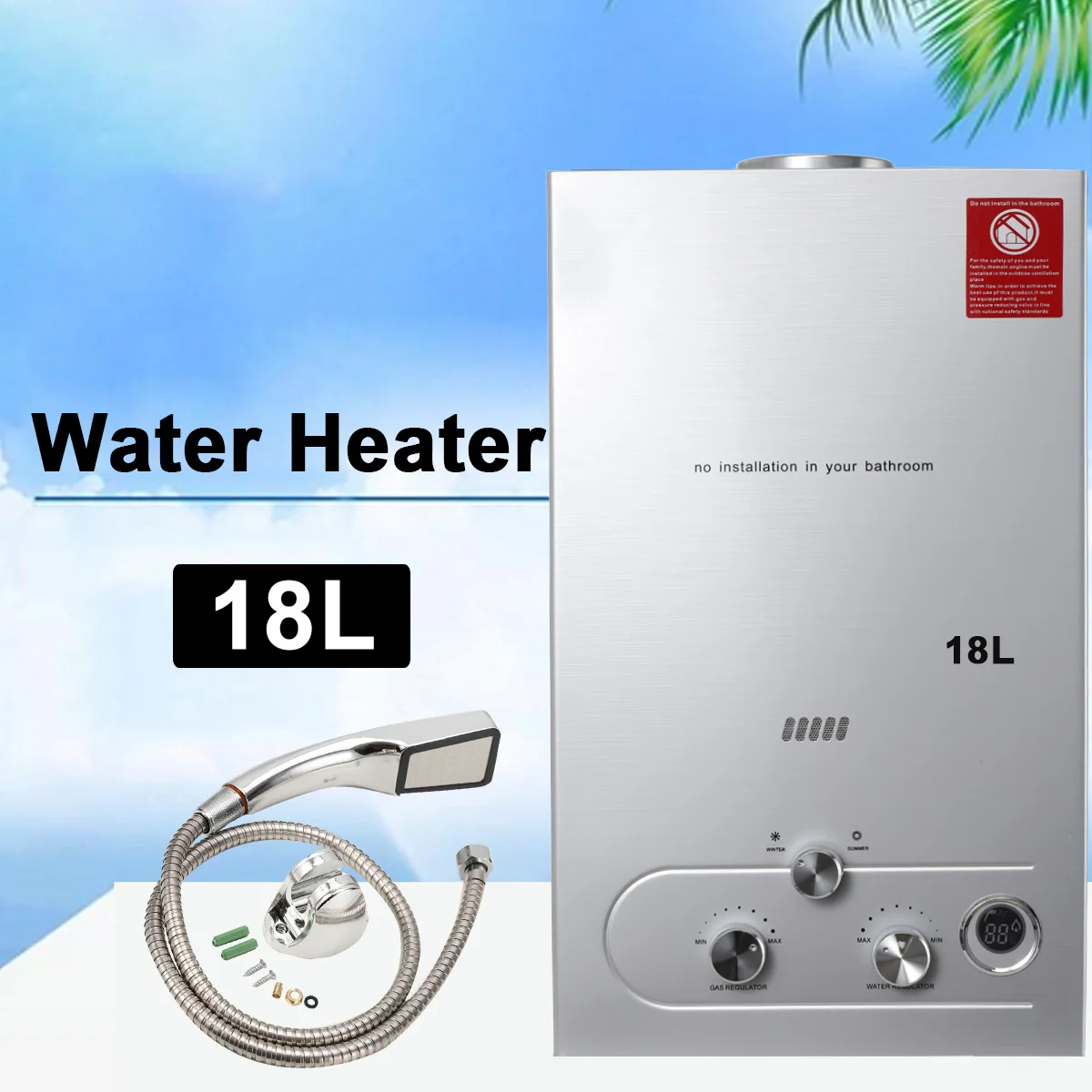 US Warehouse In Stock 18L 4.8GPM 36KW LPG Instant Gas Geyser Household Smart Tankless Water Heaters for Indoor and Outdoor