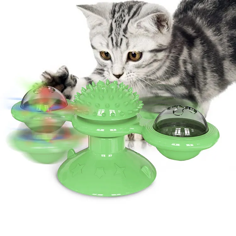 interactive cat turntable toy glow ball rotating windmill cats teeth grinding wheel kitten playing toys
