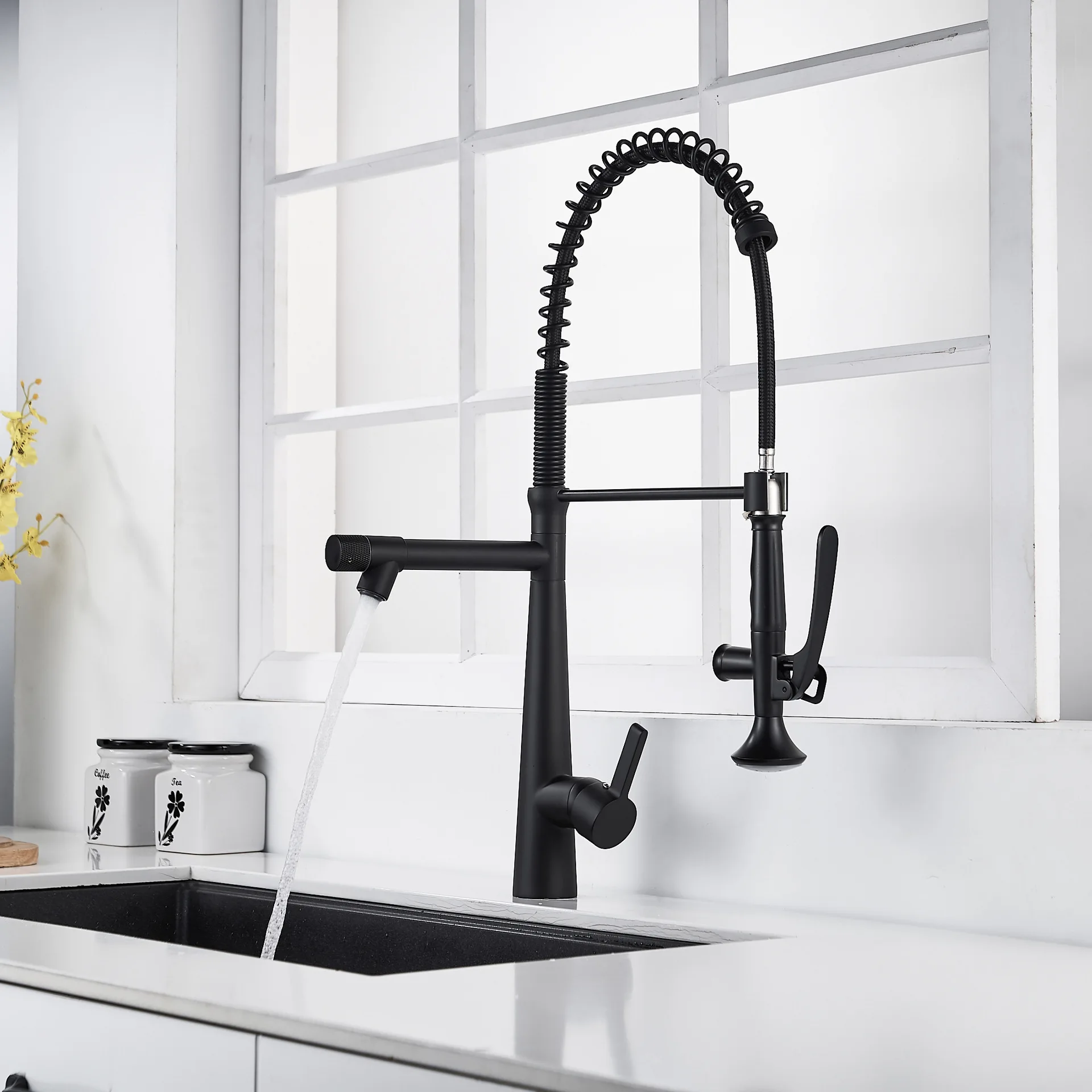 Multifunction pull out sprayer copper matte black kitchen faucet