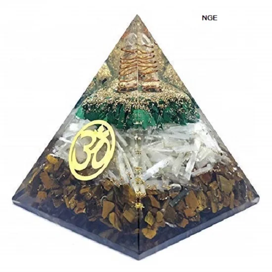 Пирамида ОРГОН с тигровым глазом малахит и селенит драгоценный камень религиозным символом Ом пирамида оргонита для лечения
