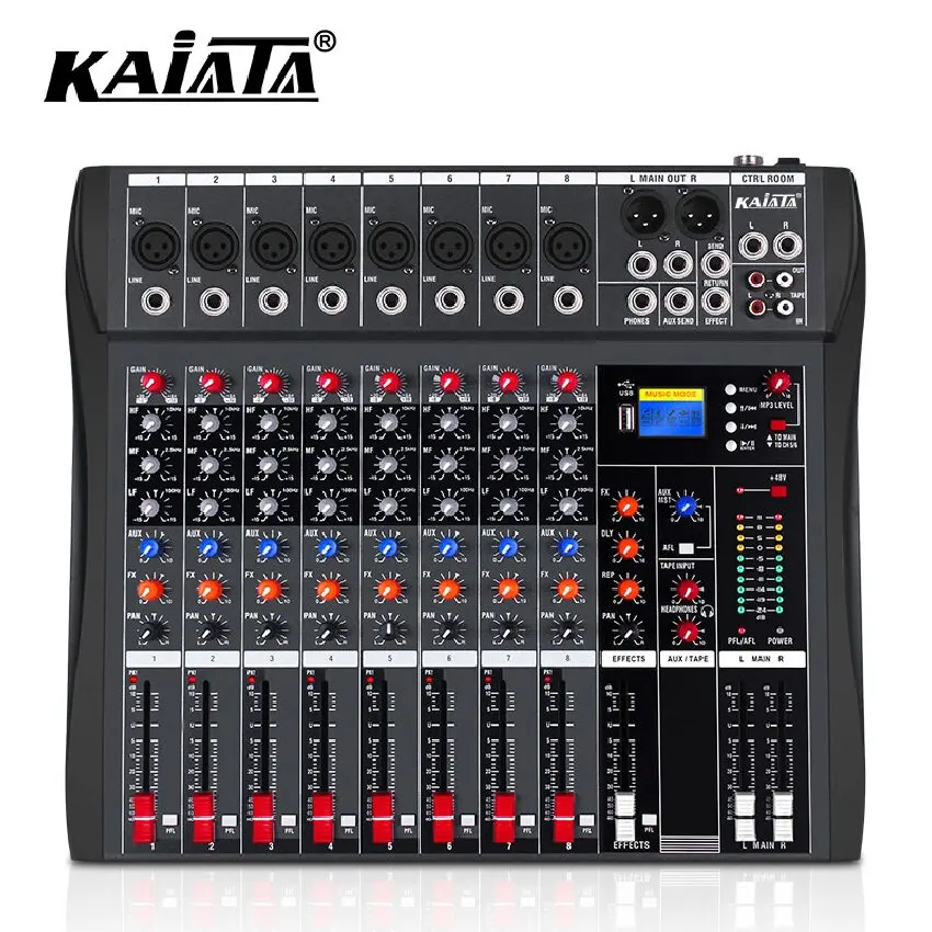 KAIKA CT8-1 8 channel  music mode USB mixing console amplifier computer playback phantom power effect Audio Mixer