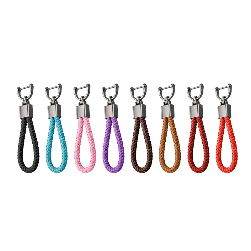 Fashion Hand Woven Leather Car KeyChain Detachable Metal Rotating Horseshoe Buckle leather Key Chain For Men Gift