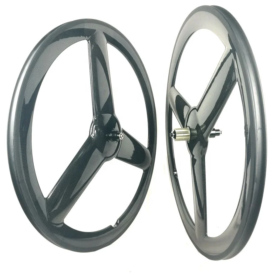 Synergy Tri Spoke Rear Wheel 23mm Wide Rim 50MM Height Tubular Clincher Fixed Gear Carbon 3 Spoke Wheel