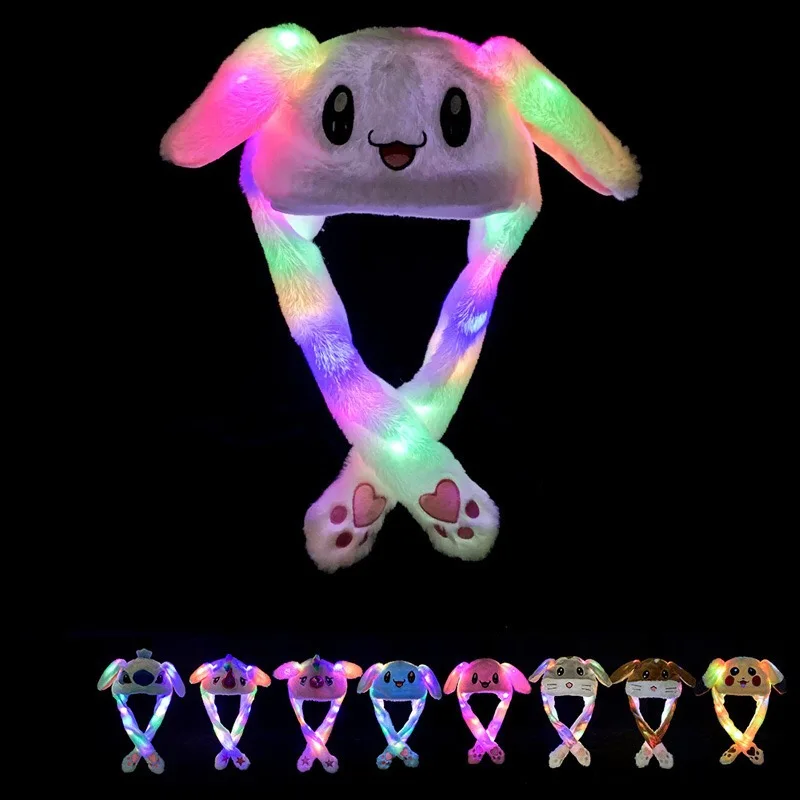2022 New Style Popular Lovely Plush Hat Long Ear Moving Dancing Rabbit Animal Cute Rabbit Ear Hat with Light