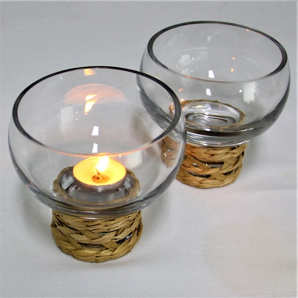 wholesale paper wrapped 360ml round bottom glass candle holder jars bowl vessels for home decor