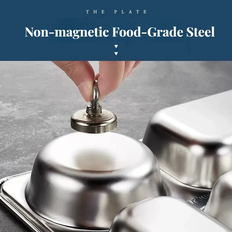 10 Inch  Stripe Chip Resistant Chinese Restaurant Stainless Steel Divided Dinner Plates Wholesale Sets For 12