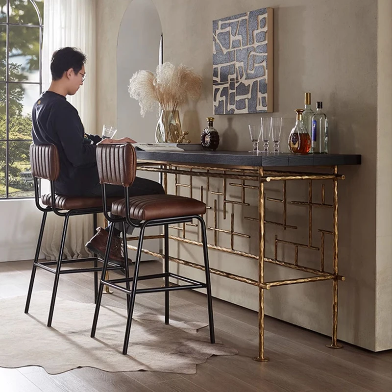 Nordic Industrial Silent Wind Handmade Forged Retro Bronze Iron Bar Desk Leader Bar Wall Standing Table