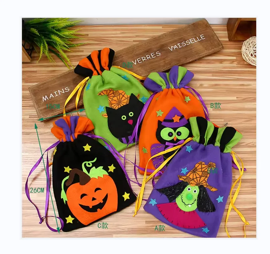 Props Event Party Supplies Carton Images Halloween Packaging Bag Skeleton Wizard Witch Cat Halloween Drawstring Candy Bags