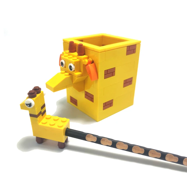 Cute animal eco-friendly organizer box pen stand holder special educational puzzle blocks set plastic Pen Holders for desk