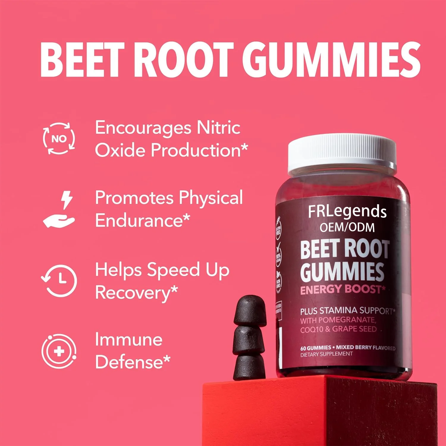 Wholesale Price OEM Beet Root Gummies Boost Energy Gummy Promotes Physical Endurance Supplements Promote Digestion Red