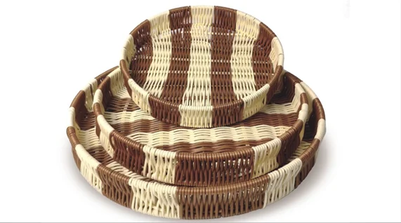 Supermarket round fruit and vegetable food grade plastic rattan basket display bread basket storage basket
