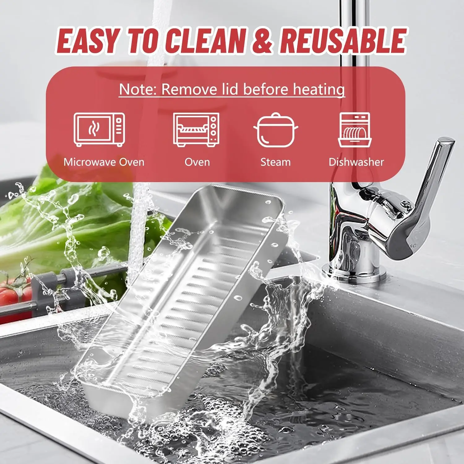 1000ml 33oz Airtight Long Deli Meat Box Steel Food Storage Container with PP Lids Stainless Steel Bacon Container