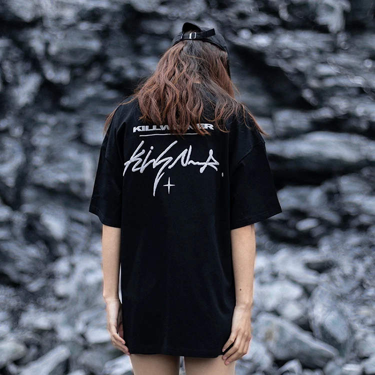 Killwinner fashionable boyfriend style letters tshirt short sleeve heavy cotton unisex puffer print t shirts in bulk