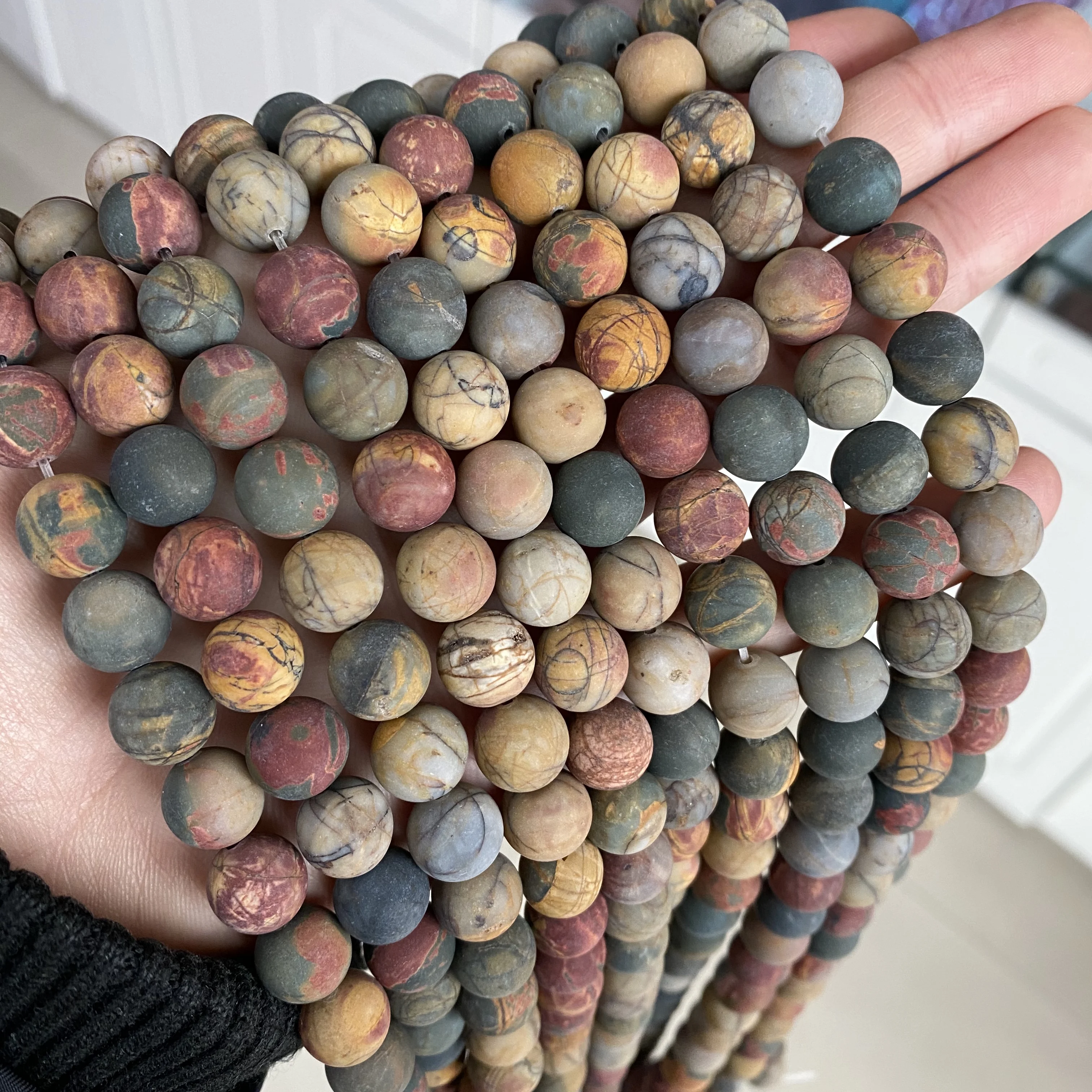 Red Picasso Jasper 4/6/8/10/12mm Natural Stone Matte Frosted Smooth Loose Round Red Picasso Jasper Beads for Jewelry Making