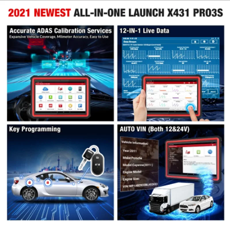  Диагностический инструмент Launch X431 PRO3S + HDIII для диагностики автомобилей и грузовиков 12 В 24 двунаправленное управление PK