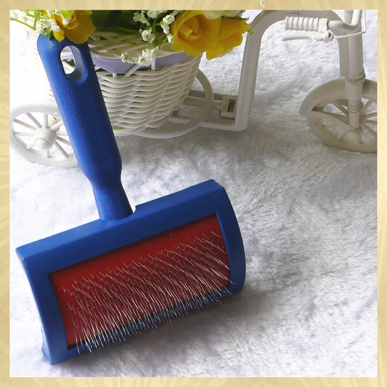 Simple Plastic Handle Pet Dog Cat Animal Puppy Poodle Long Hair Fur Cleaning Grooming Slicker Brush