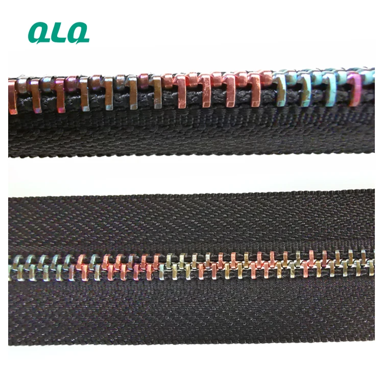 
QLQ High Quality Long Chain No 5 Rainbow Teeth Nylon Zipper With Metal Slider 