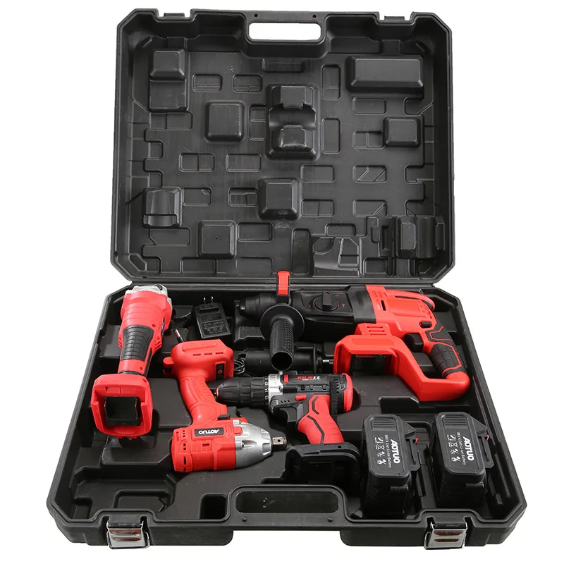 Wholesale 4pcs set combination impact wrench angle grinder hammer dril brushless electric power tool kits with two batteries