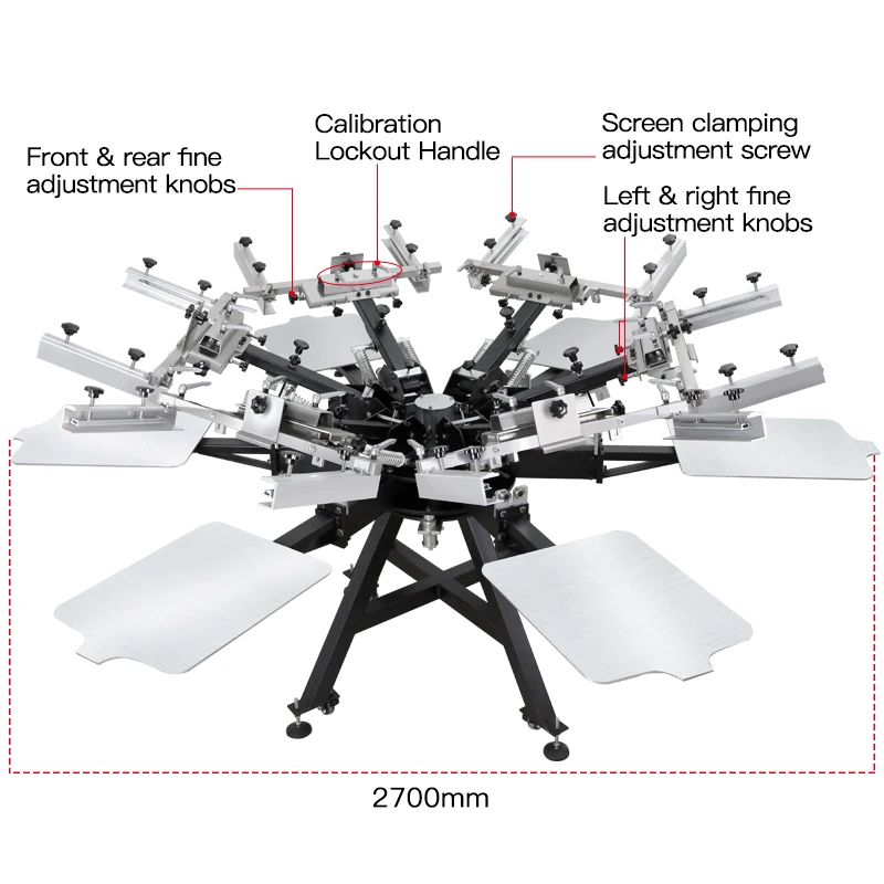 6-Head Manual T-Shirt Screen Printing Machine 6-Color 6-Station Printer Press 360° Rotate Easy to Operate and Manual