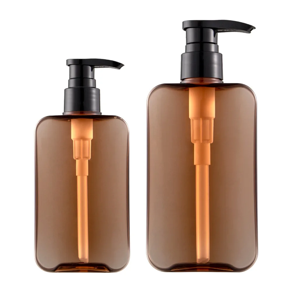 New stock 200ml 300ml brown square plastic lotion bottle black pump head