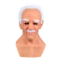High Quality Halloween Face Dress Up Latex White Hair Headgear Adult Horror Head Mask