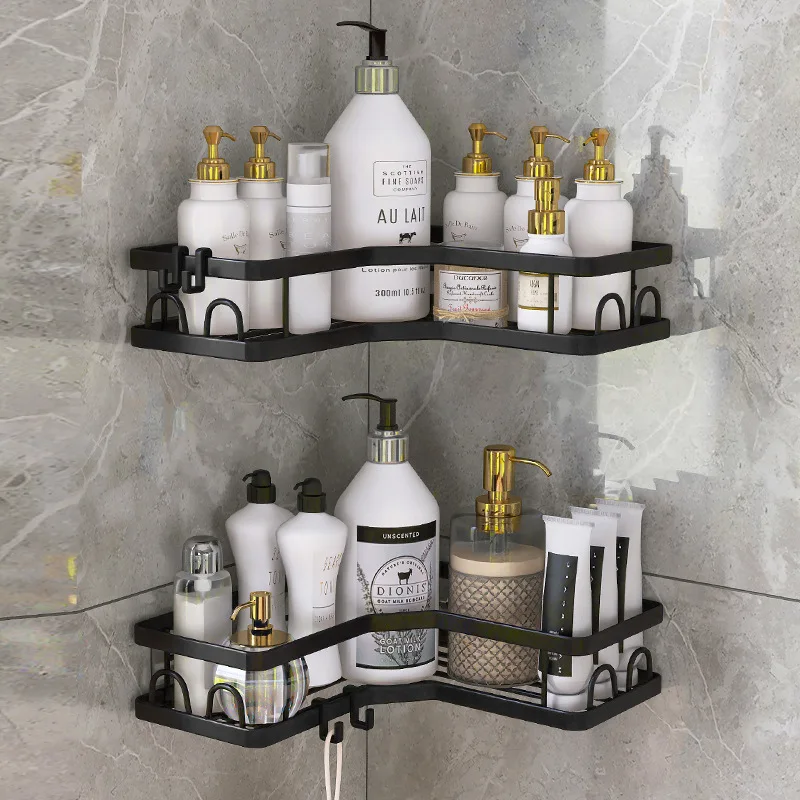 Kitchen Double Shelves Multi Wall Mounted Self Adhesive Bathroom Corner Rack Shelf Shower Caddy Corner Storage Shelves