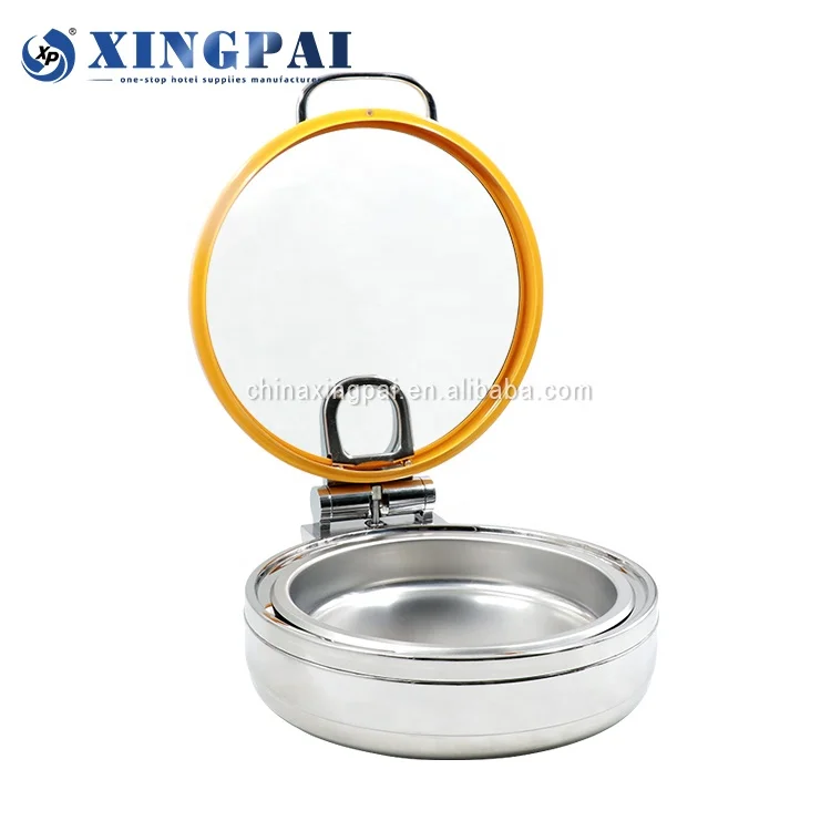 XINGPAI Catering Equipment Buffet Round Chafing Dish Delux Silver Yellow Chafing Dish Buffet Food Warmer With Glass Visible Lid