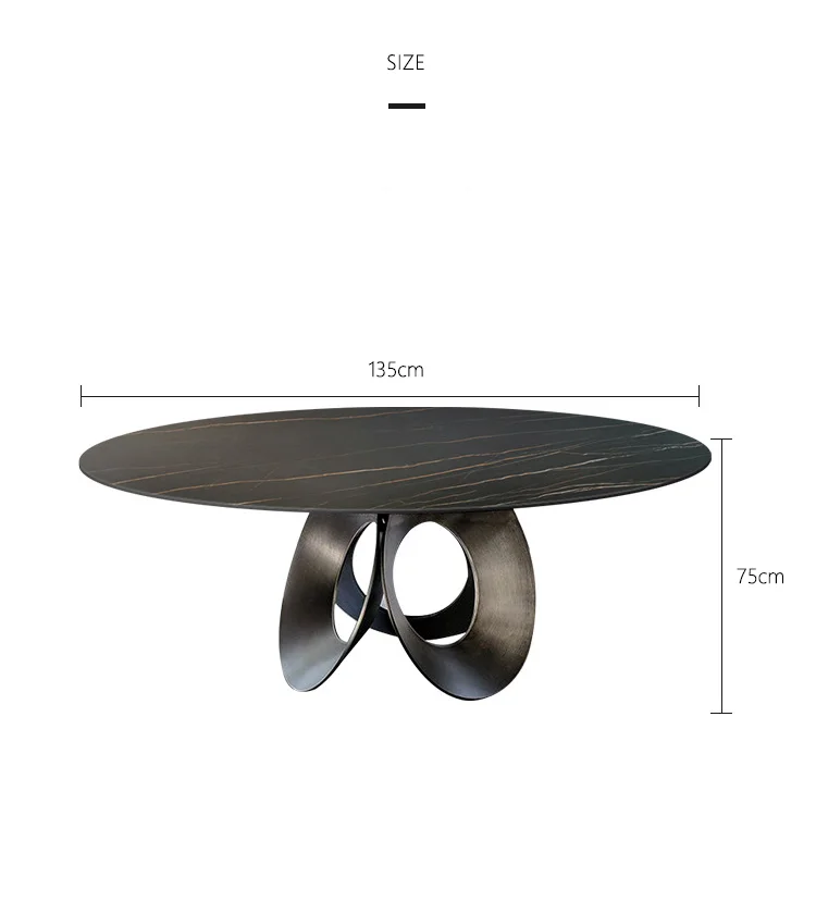 ATUNUS New Modern Luxury sintered stone ceramic white black top metal stand with black powder coated round base dining tab