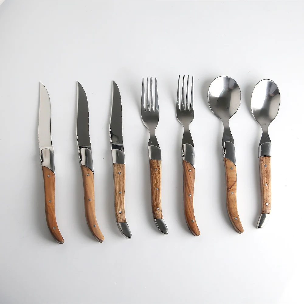Genuine laguiole steak knives and forks Stainless Steel With Pakkawood Handle dinner cutlery serrated steak knife set