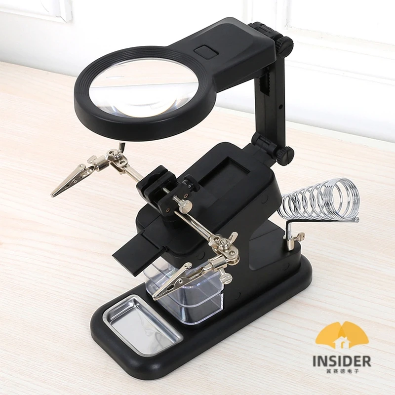  Professional Desktop 3X 4.5X Welding LED Third Hand Magnifier With Auxiliary Clip USB External Power