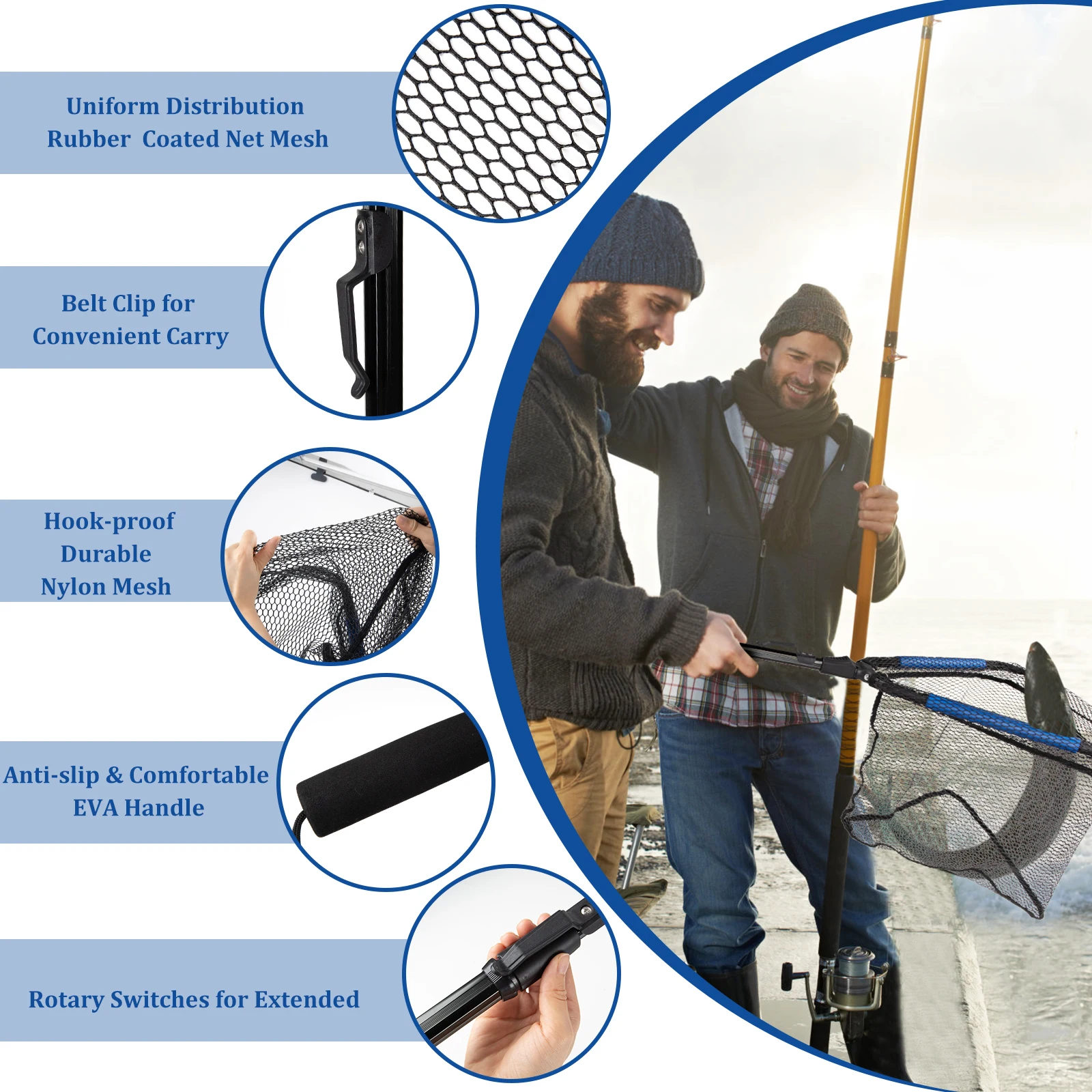 2022 Fish Catching Release Net Rubber Aluminum Frame Handle Held Fly Fishing Dip Landing nylon Net