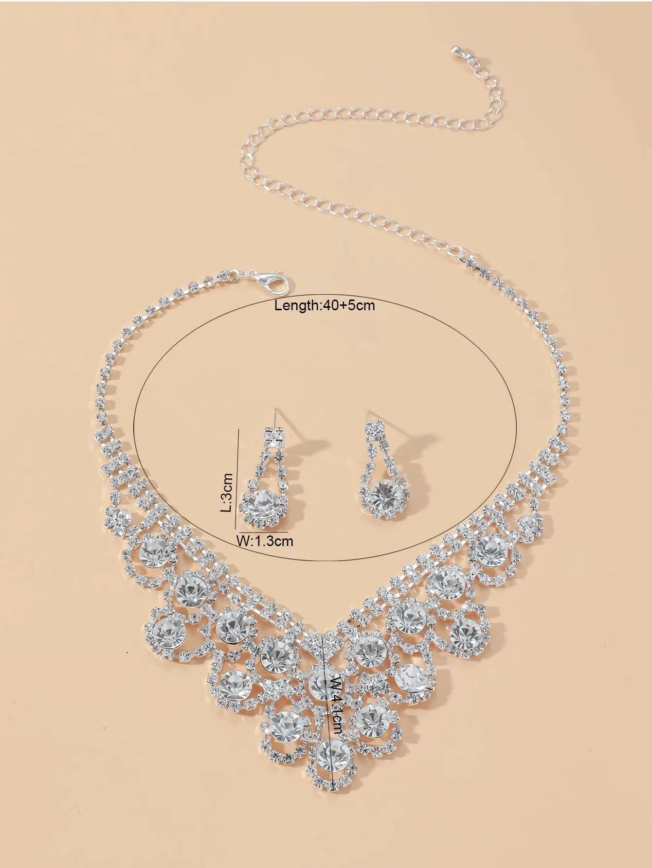 Wholesale Accessories Elegant Bridal Jewelry Set  Claw Chain Rhinestone Necklace & Earrings for Women, Perfect for Evening Dress