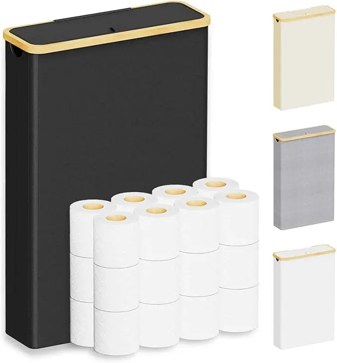 Toilet Paper Storage with Lid, Hold up to 24 Regular Rolls or 18 Mega Rolls, Slim Toilet Paper Basket Holder Bin Container