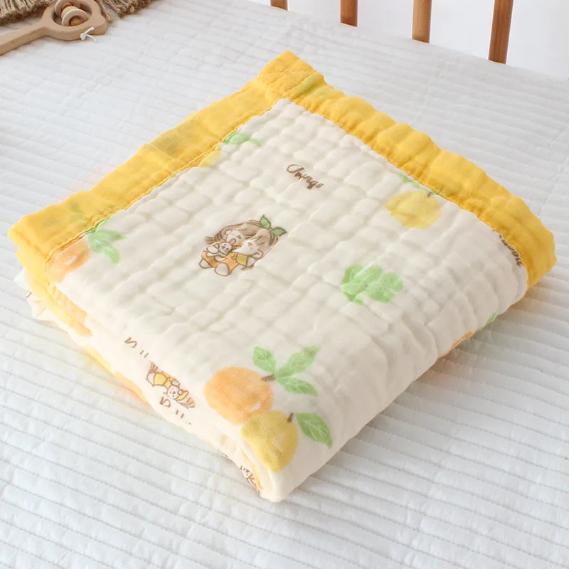 Cotton Layers Gauze Bath Towel for Infants and Toddlers Summer Stroller Blanket Kindergarten Air Conditioning Cartoon Blanket