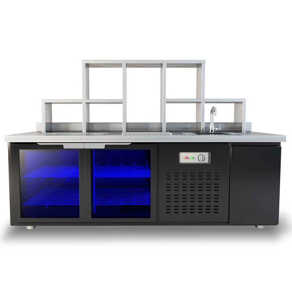 1.8m Black titanium refrigerate freezing double temperature machines for producing bubble tea popping boba table machine