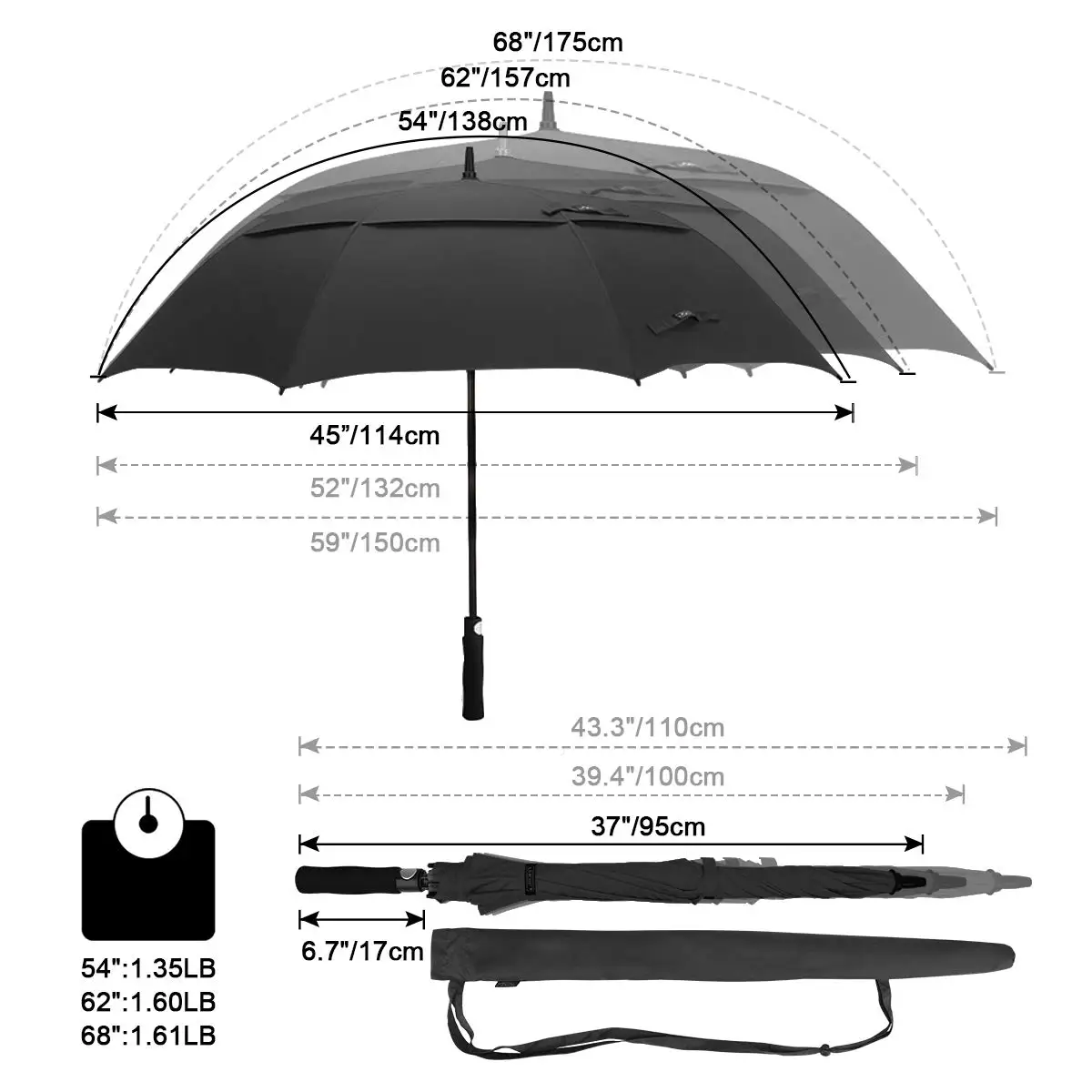2021 Promotional Auto Open Double Layer Large Black Straight Custom Windproof Golf Umbrella