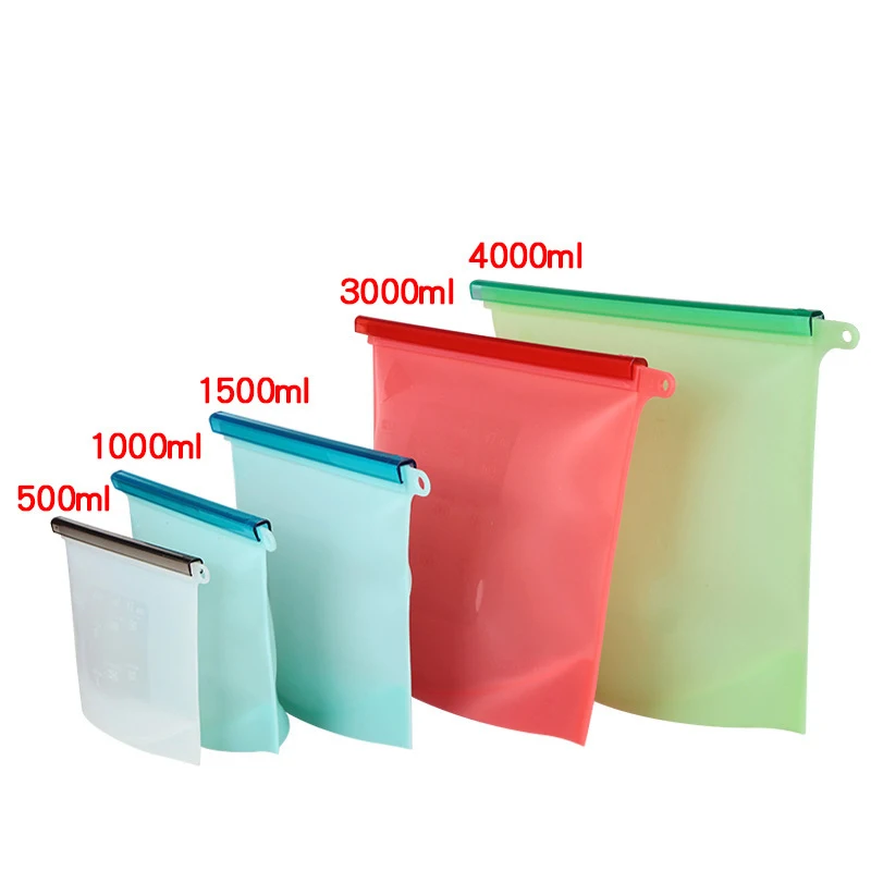 Stand-Up Mega Freezer Containers Airtight Snack Cooking Kitchen Saver Zipper Reusable Silicone Food Storage Bag Stand Up Bags