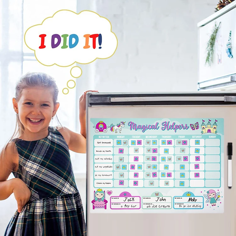 Dry Erase Fridge Magnet Responsibility Chart Playboard Kindergarten Kids Magnetic Reward Behavior Chores Chart Board