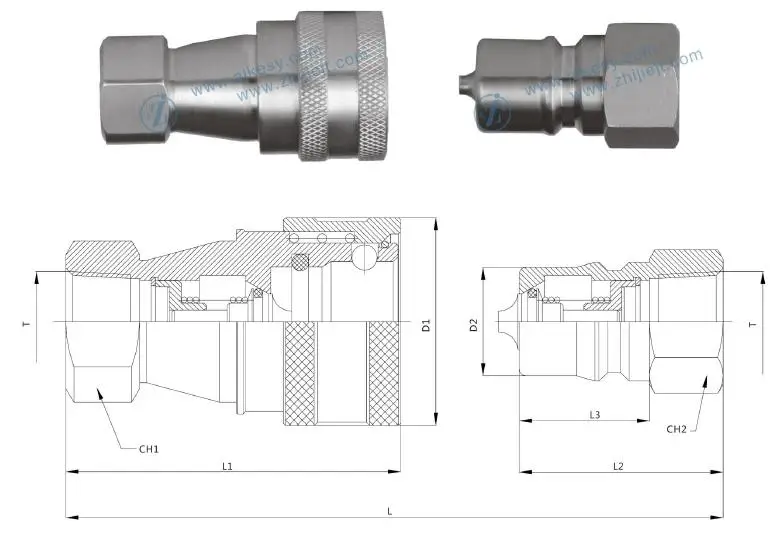 High Pressure KZF Close Type Gas-liquid Stainless Steel Hydraulic Quick Release Coupling