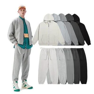 2021 Custom Two Piece Set 350g Cotton Plush loose full face zip retro shark head Solid Hoodies and Sweatshirt