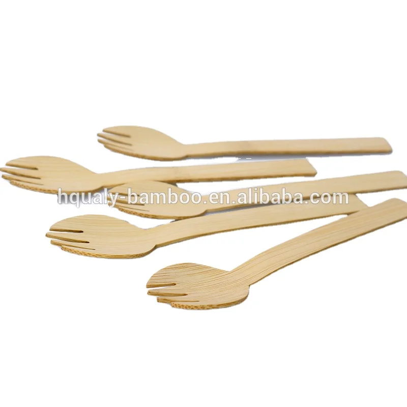 50/100pcs/bag Disposable Bamboo Spork Disposable Tableware Logo Bamboo with Customized Bag Disposable Utensils Support 1000 Set