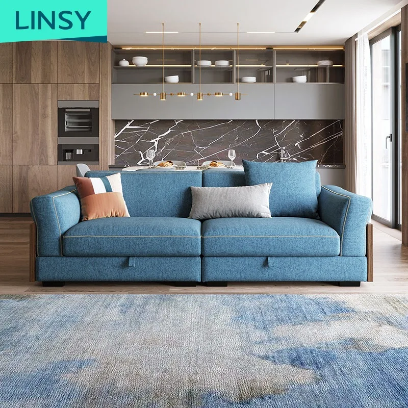 Linsy L Shape Sofa Cover Fabric Blue Grey Living Room Interior Home Furniture Corner Sectional Sofa Set With Storage Space 995