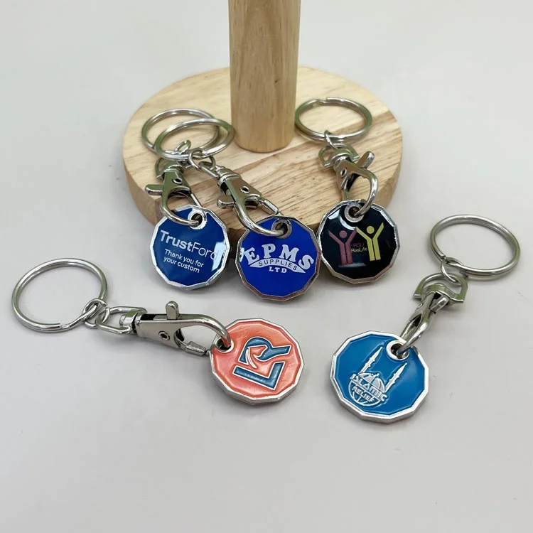 Manufacturer Custom Metal Design Enamel Printing Logo Blank Lock Supermarket Trolley Shopping Cart Token Coin Keyting Keychain