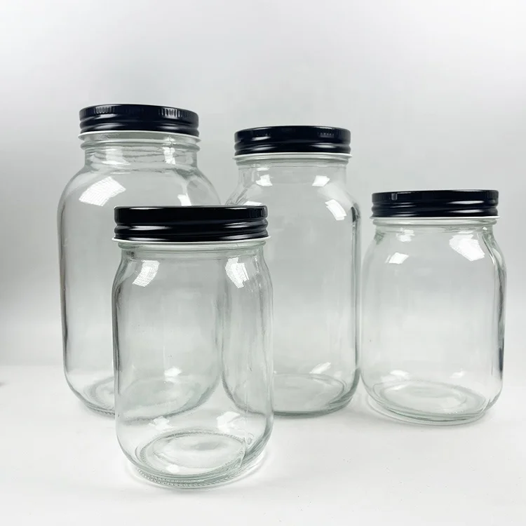 150ml 250ml 380ml 500ml 750ml 1000ml wide Mouth glass Jar Empty Honey Jars with metal Lids Glass Jars for Canning