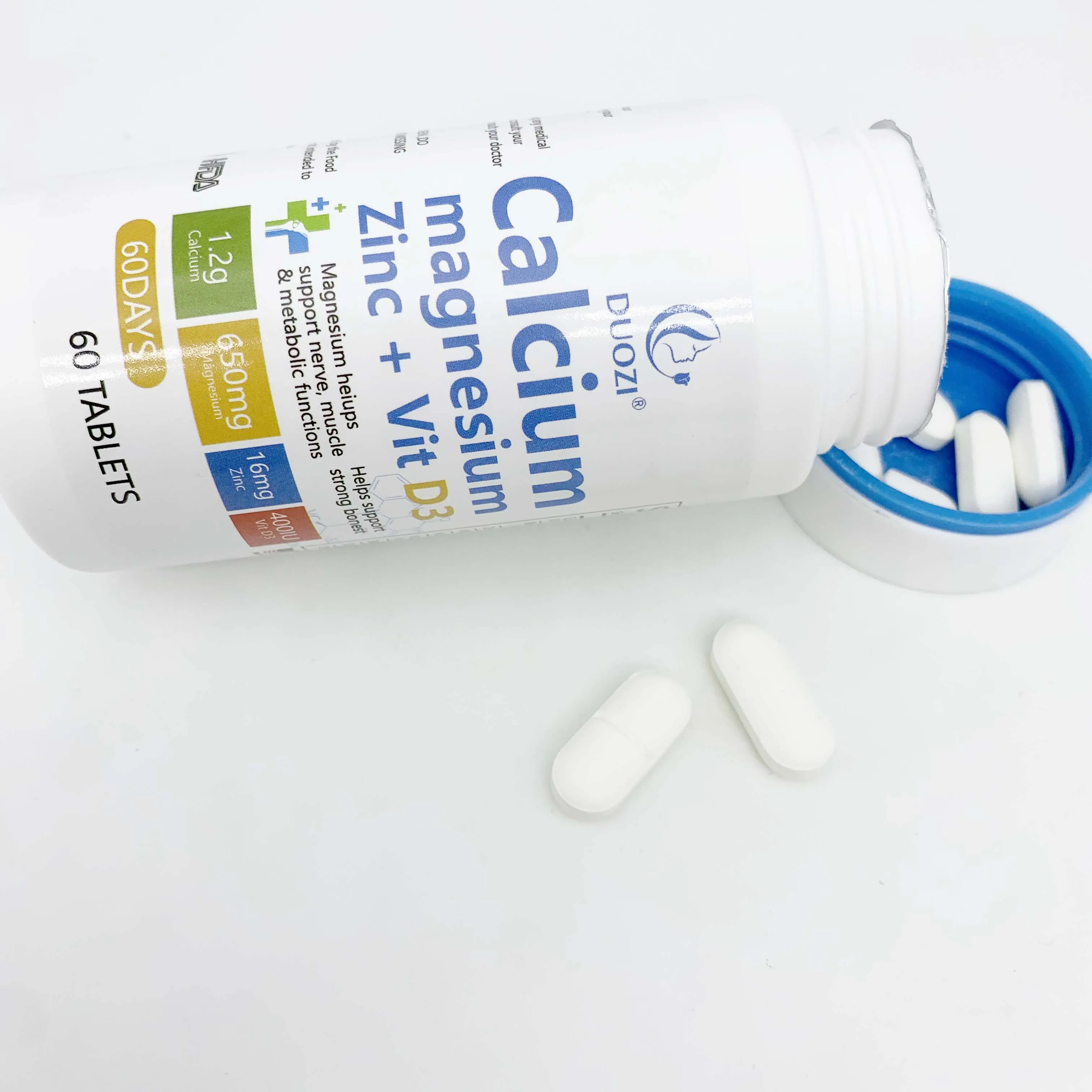 OEM DUOZI Factory Price Calcium Magnesium Zinc Vitamin D3 Tablets Food Supplement Bone Strength Healthcare Chewable Tablet