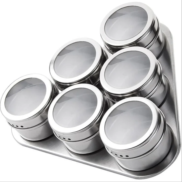 Magnetic Spice Jar Set 6pcs Seasonings Containers and Condiments