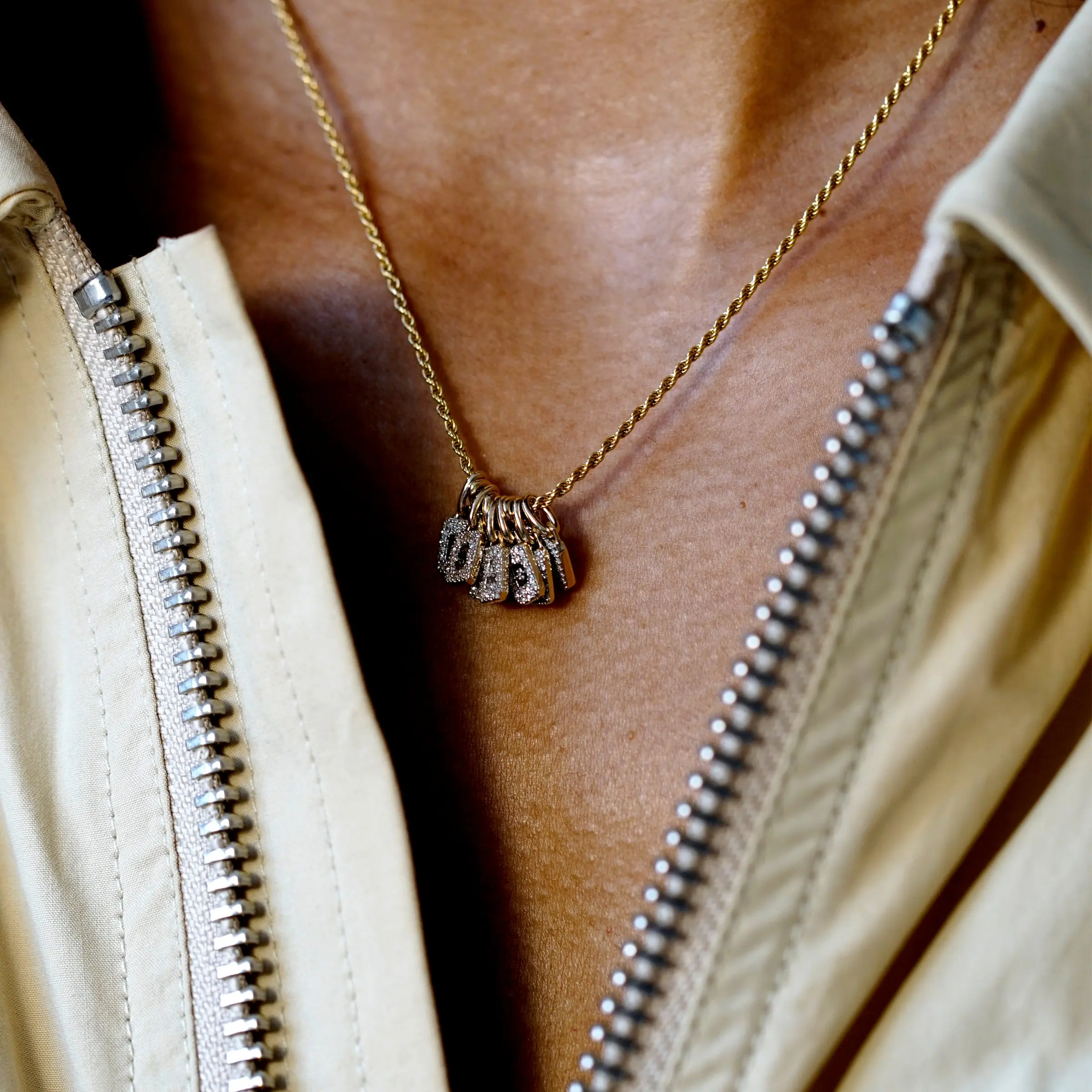 Rectangle 18K Gold Plated Tiny Micron Pave White CZ Tag 925 Sterling Silver Letter Pendant