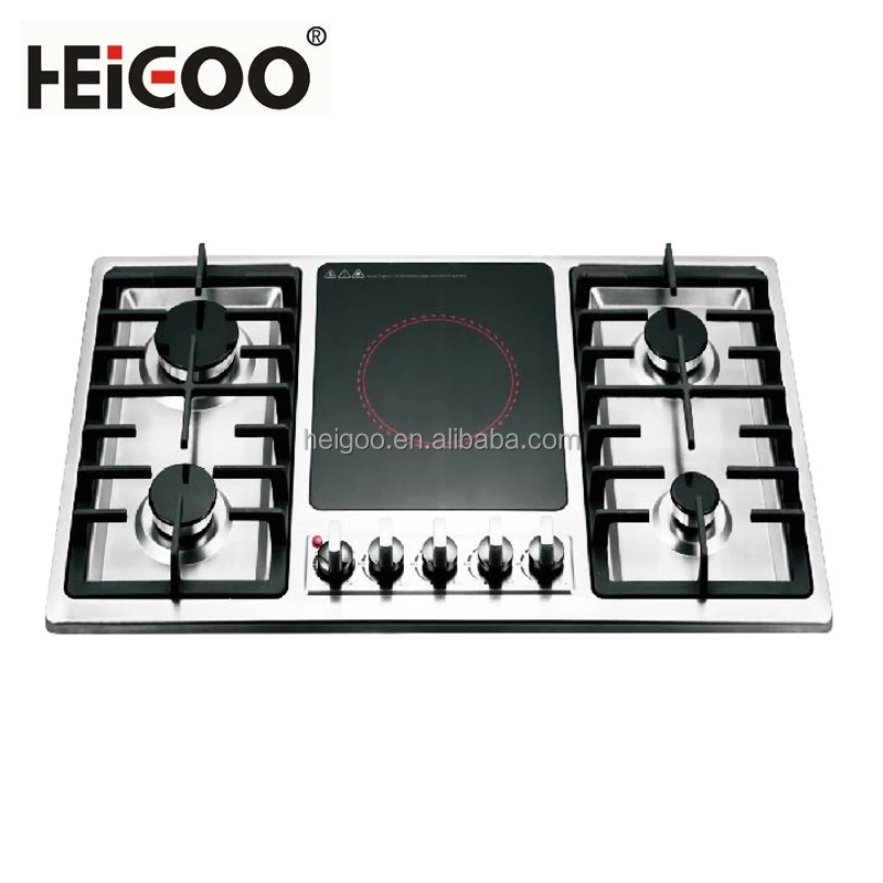 1 электрическая керамическая инфракрасная плита, 4 газовая горелка, плита с 5 горелками, гибридная плита